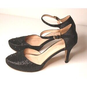 De Blossom Bejeweled Rhinestone Platform Stiletto Ballroom Wedding Black Sz 8.5